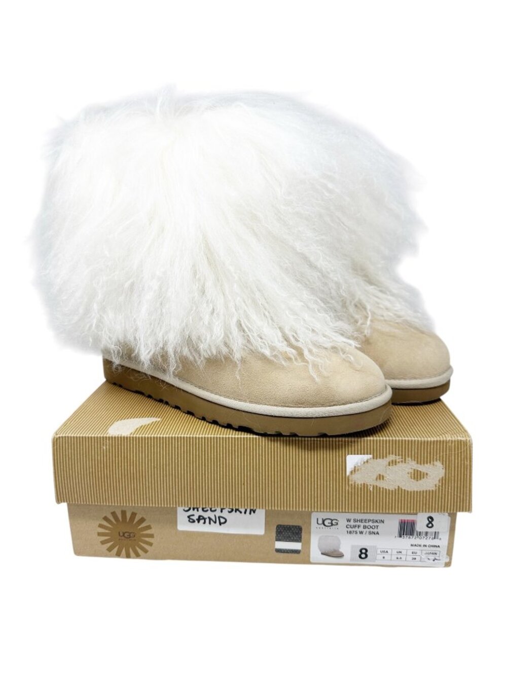 UGG Australia Mongolian Fur Sheepskin Cuff Boots Sand Size 8